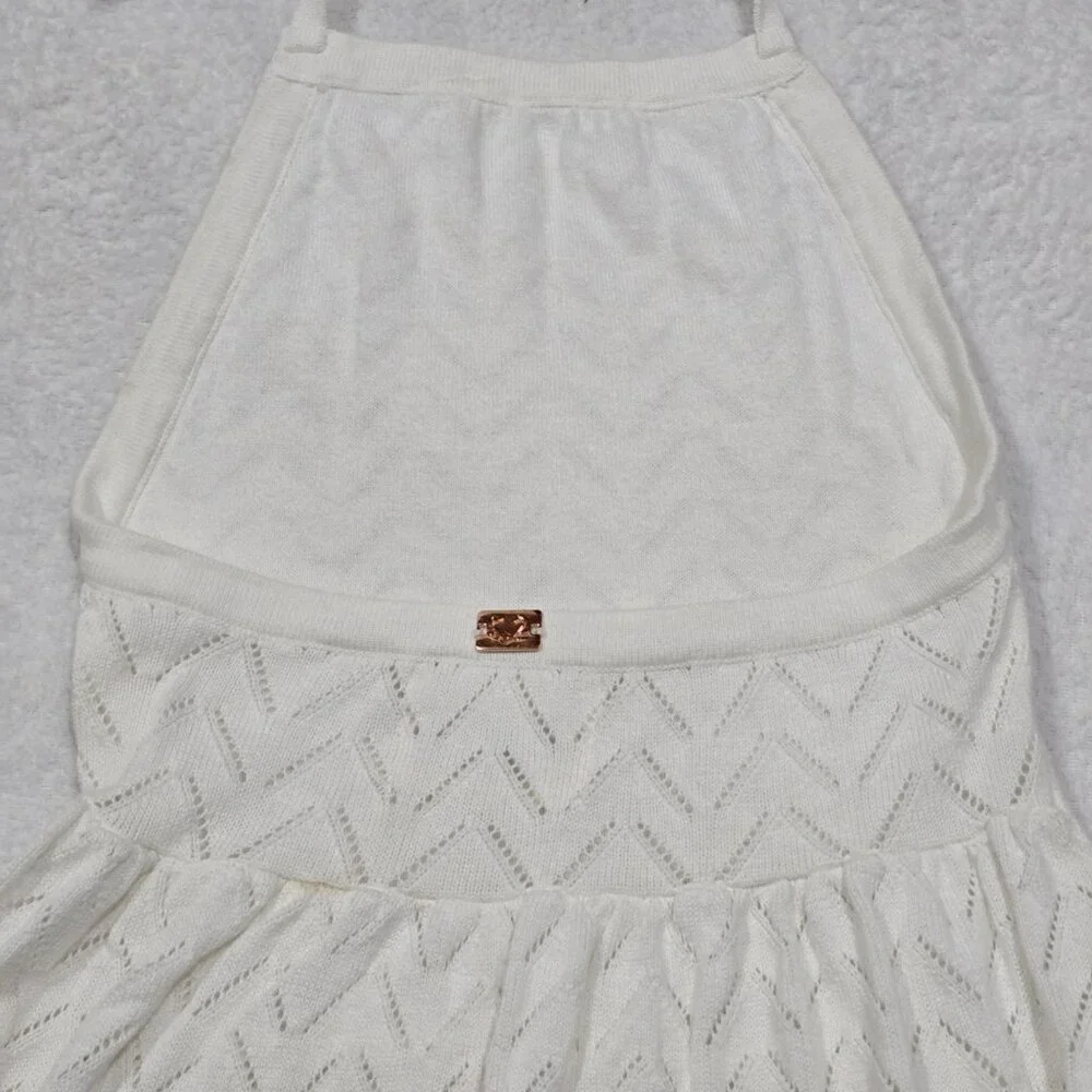 KNITS FOR LOVE & LEMONS ✦ White Chevron Knit Halter Top ✦ Scalloped Hem XS - Picture 9 of 13